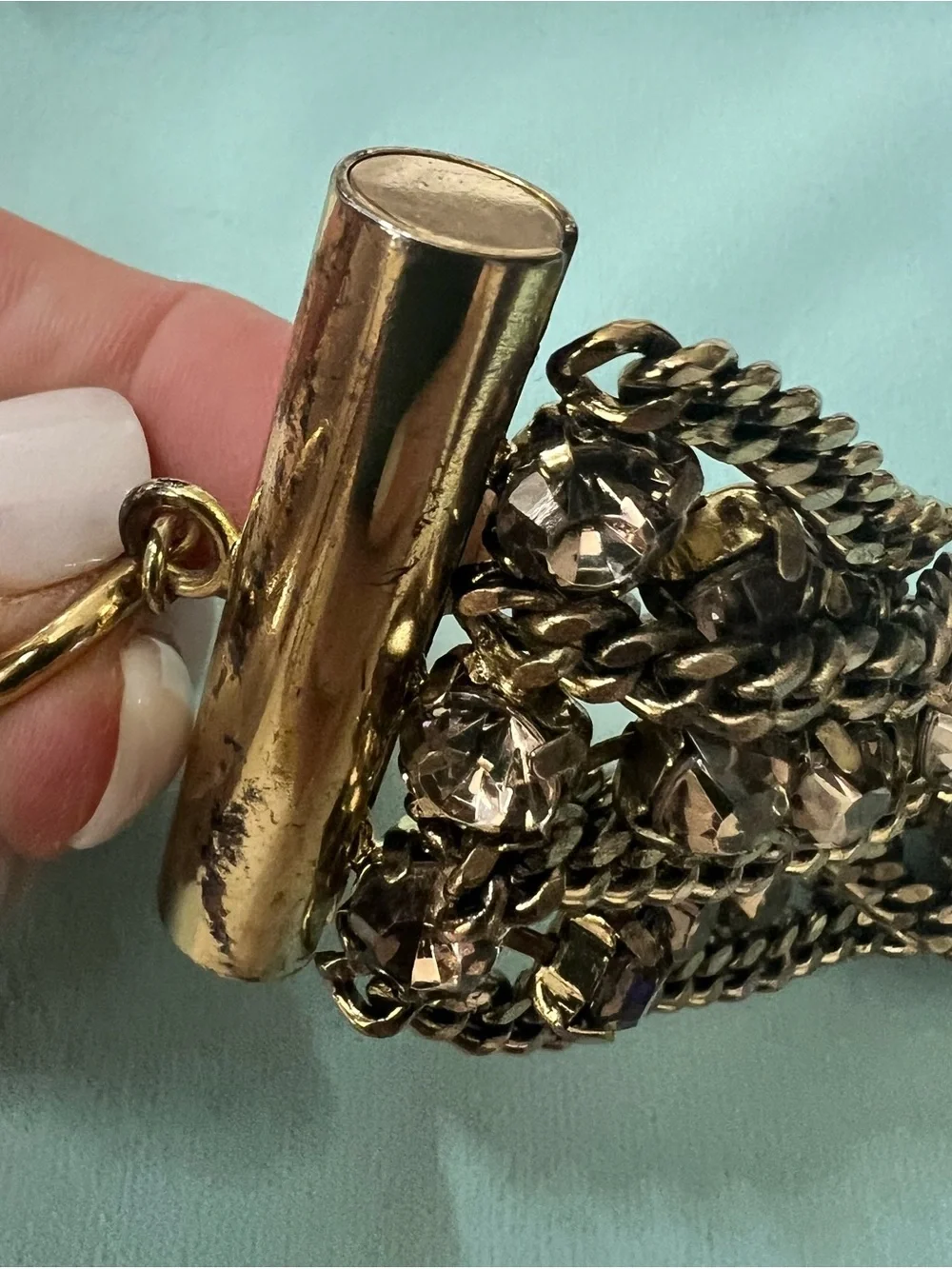 Vintage Gold Multistrand Chain Bracelet with pale Lavender Rhinestones - Picture 4 of 5